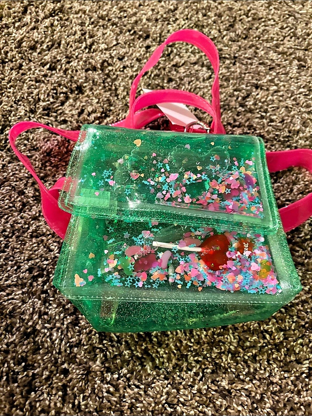 Electric Bubblegum Glitter Confetti Crossbody Bag in Green & Pink